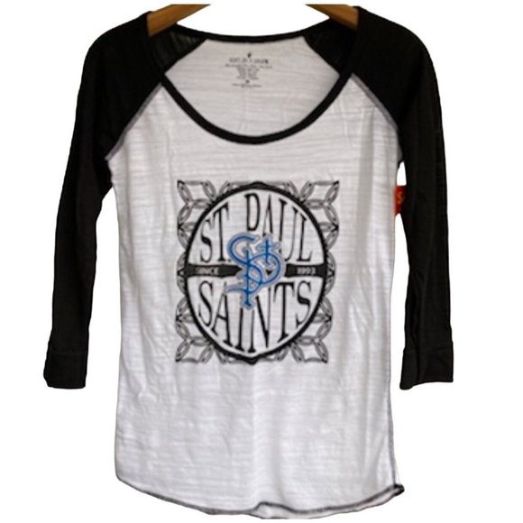 St Paul Saints MN Soft As A Grape Tee Shirt Jersey Women's Sz S Black White NWT - Picture 1 of 8